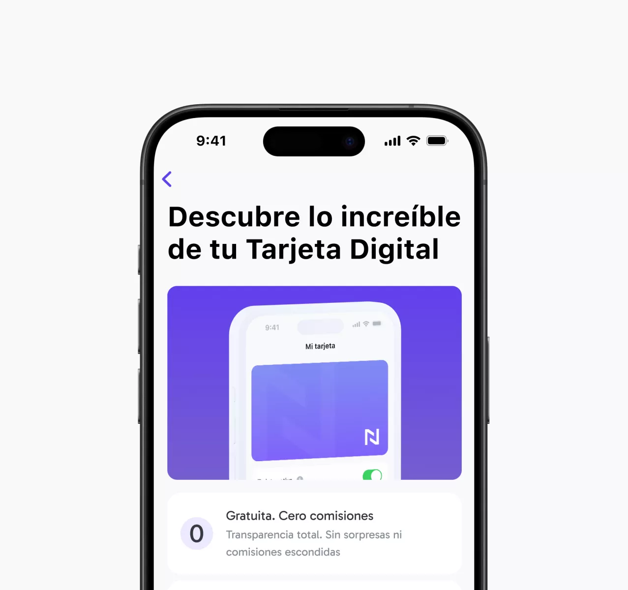 Pantalla de móvil NM donde se muestra una tarjeta de crédito digital